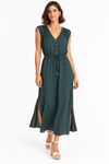 vestido midi drapeado ombro floresta..